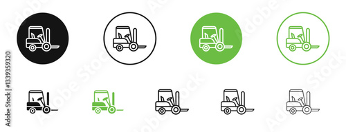 Forklift icons in black and green colors. vector pack