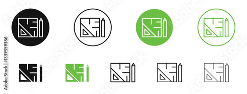 Floor plan icons in black and green colors. vector pack