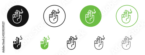 Hand holding cigarette icons in black and green colors. vector pack