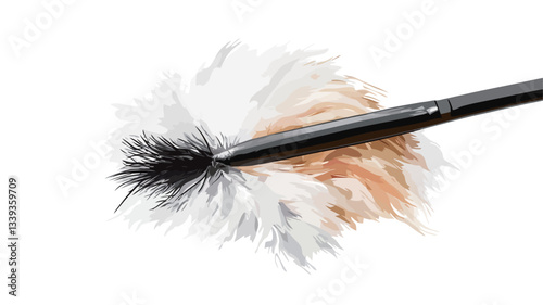 Close-up shot of a black-handled makeup brush with a dab of light beige and off-white cream or paint on its bristles against a pure white background. The brush is angled slightly, and the cream