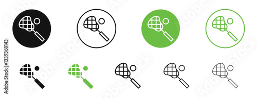Lacrosse stick ball icons in black and green colors. vector pack