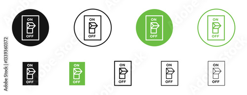Light switch off icons in black and green colors. vector pack