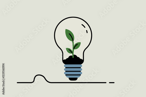 Plant sprouting inside a light bulb, sustainability concept