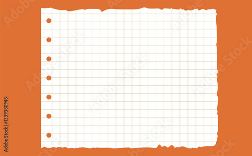 Graph paper. Printable lined and squared grid paper with color lines. Geometric background for school, textures, notebook, diary. Realistic ripped aged paper blank.