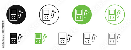 Mp3 player icons in black and green colors. vector pack