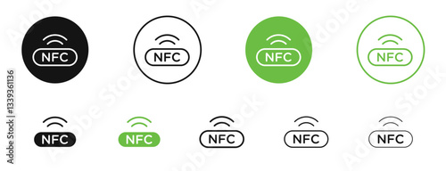 Nfc icons in black and green colors. vector pack