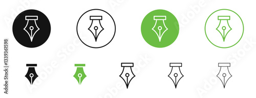 Pen nib icons in black and green colors. vector pack