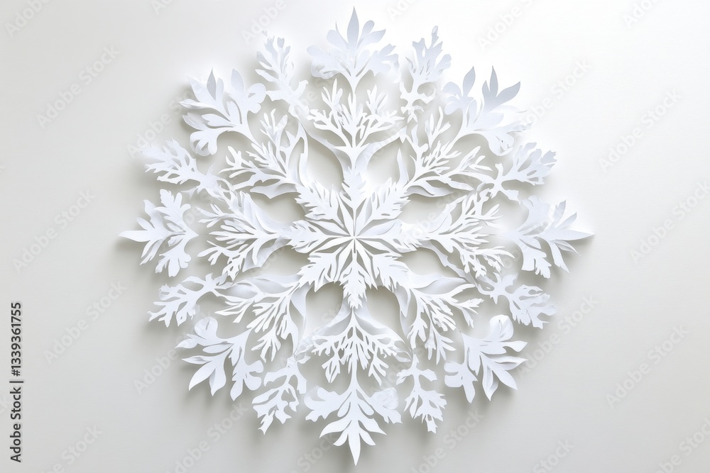Delicate paper snowflake art on white background capturing the intricate details and winter holiday spirit with a clean and minimalist aesthetic Delicate paper snowflake art on white background capturing the intricate details and winter holiday spirit with a clean and minimalist aesthetic