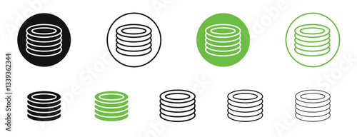 Plates icons in black and green colors. vector pack