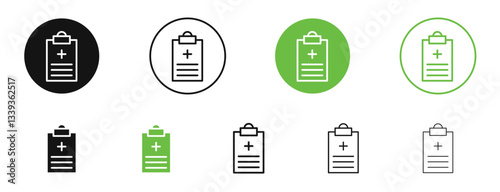 Prescription icons in black and green colors. vector pack