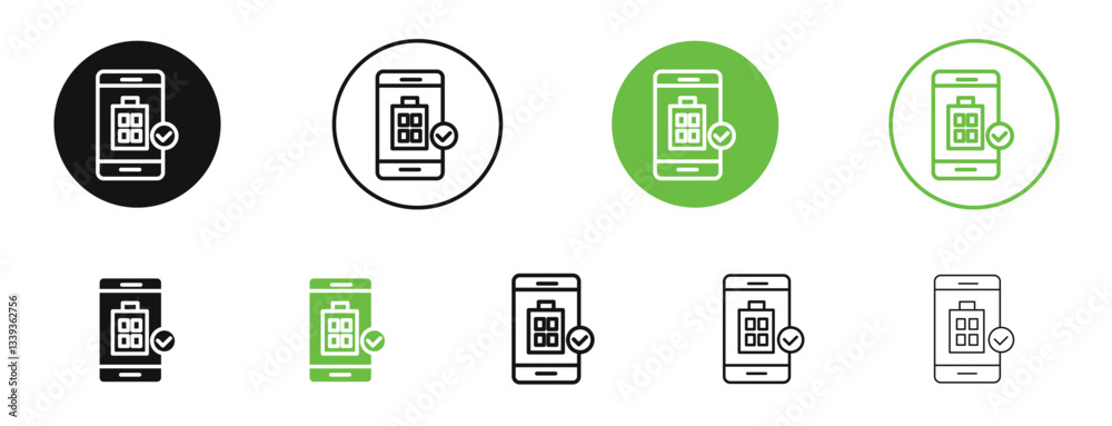 Reservation smartphone icons in black and green colors. vector pack Reservation smartphone icons in black and green colors. vector pack