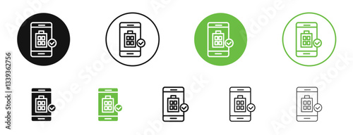 Reservation smartphone icons in black and green colors. vector pack