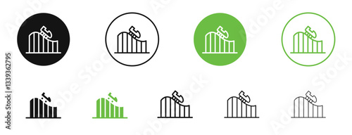 Roller coaster icons in black and green colors. vector pack