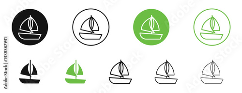 Sailboat icons in black and green colors. vector pack