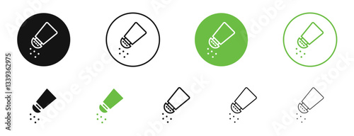 Salt shaker icons in black and green colors. vector pack