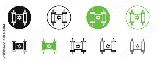 Scroll Torah icons in black and green colors. vector pack