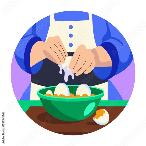 Egg cracking in a bowl, flat style illustration