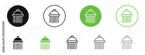 Shower down icons in black and green colors. vector pack
