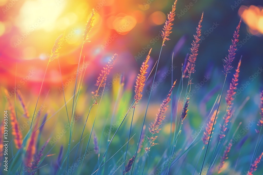 Autumn grass on the background of the sun and bokeh Autumn grass on the background of the sun and bokeh