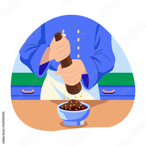 A flat style illustration of using a paper grinder for crushing papers
