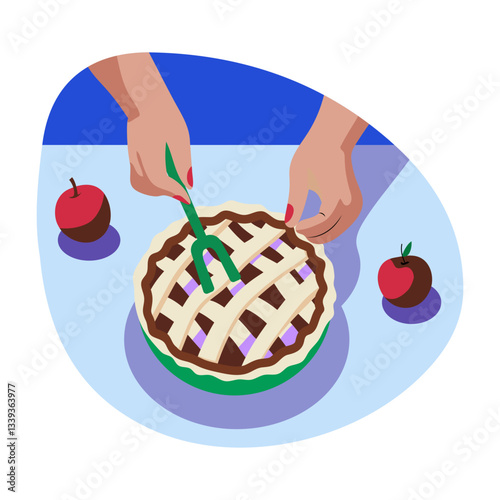 A flat style illustration of making sweet pie lattice