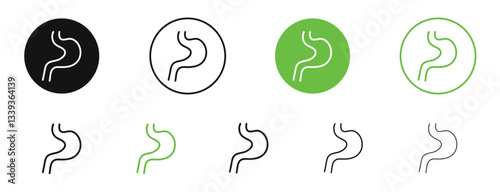 Stomach icons in black and green colors. vector pack