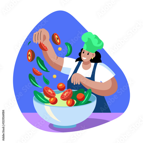 Salad mixer character illustration in flat style