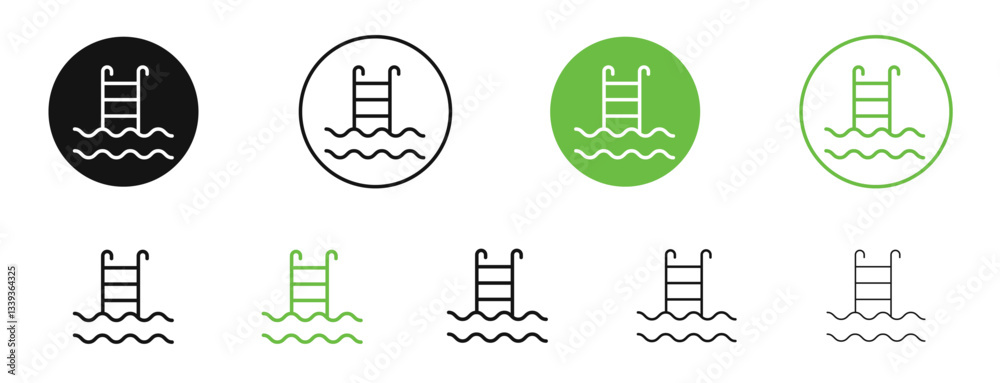 Swimming pool icons in black and green colors. vector pack Swimming pool icons in black and green colors. vector pack