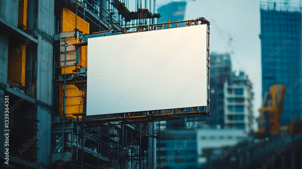 Construction Site Billboard Template with Urban Backdrop Construction Site Billboard Template with Urban Backdrop