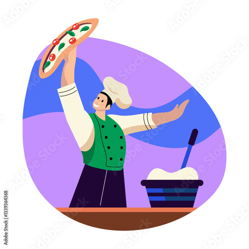 Flat illustration of an expert chef tossing food