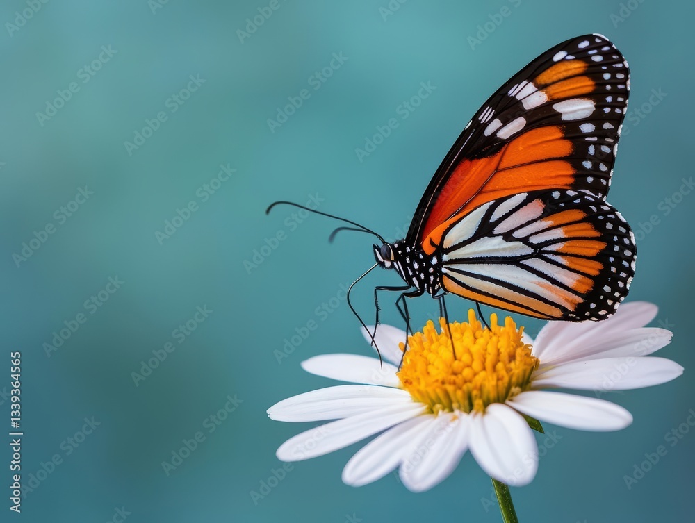 Fototapeta premium Macro shot of a butterflys proboscis extracting nectar from a flower, showcasing pollination