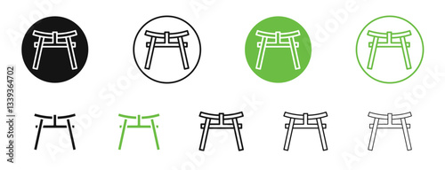 Torii gate icons in black and green colors. vector pack