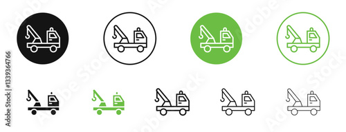 Tow truck icons in black and green colors. vector pack