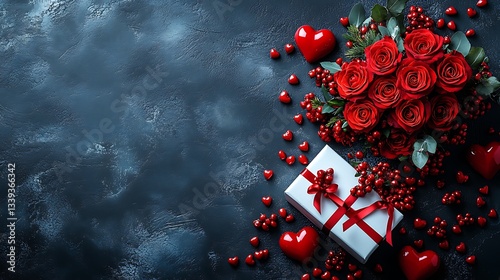 Red roses, gift, hearts, Valentine's Day.