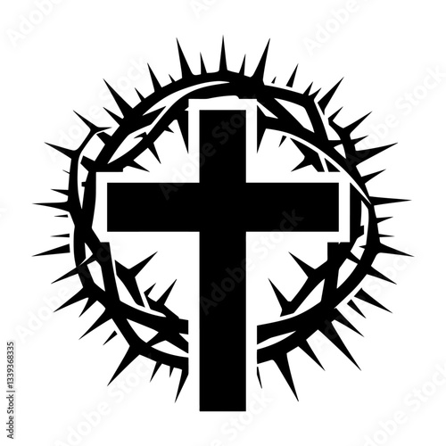 christian cross with crown of thorns in symbolic religious design