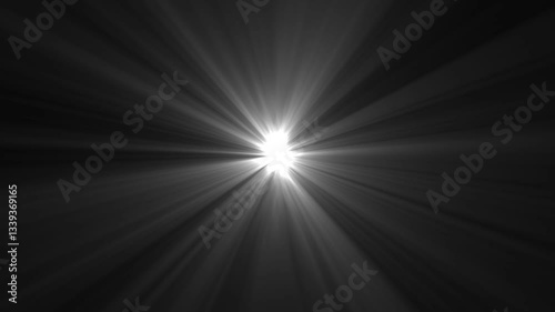 High-quality motion graphic of sun rays light effects, overlays or flare glow array isolated on black background Bright light in the of frame with light rays glistening on the outside.