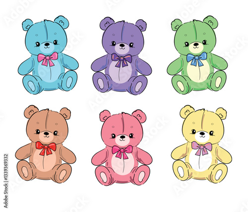 Set Cute teddy bear vector hand drawn illustration cute print design for kids 