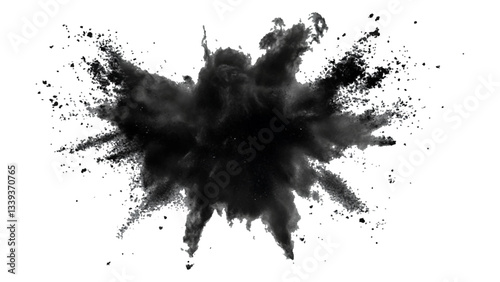 Explosive black powder burst effect isolated on white background. Black chalk explosion. Vector black powder.