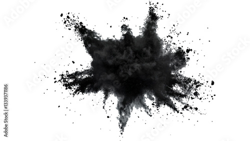 Explosive black powder burst effect isolated on white background. Black chalk explosion. Vector black powder.
