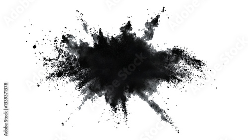 Explosive black powder burst effect isolated on white background. Black chalk explosion. Vector black powder.