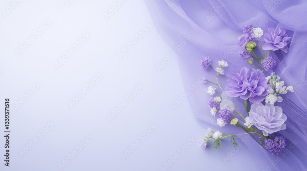 Obraz premium Lavender Floral Arrangement on Purple Fabric: A Serene and Elegant Still Life