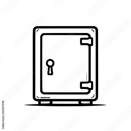 Illustration of a secure metal box with a lock mechanism for storing valuables designed in a minimalist outlined style Safe keeping assets