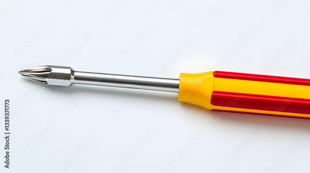 Red and yellow handled screwdriver with a pointed tip Red and yellow handled screwdriver with a pointed tip