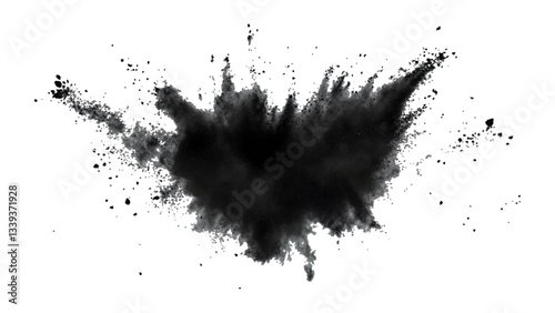 Explosive black powder burst effect isolated on white background. Black chalk explosion. Vector black powder.