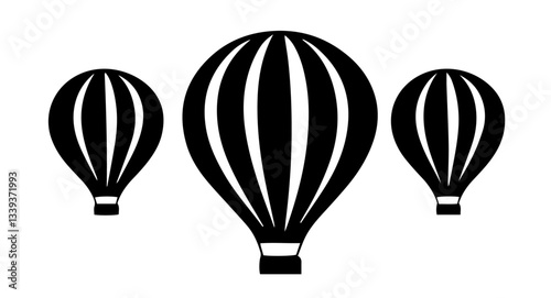 hot air balloons floating in the sky in clean black and white vector style