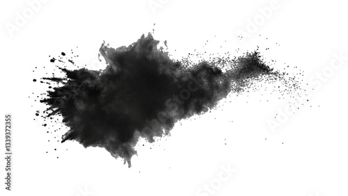 Explosive black powder burst effect isolated on white background. Black chalk explosion. Vector black powder.