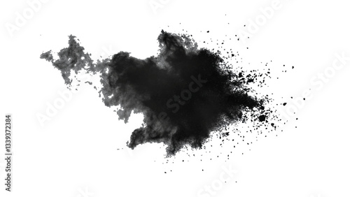 Explosive black powder burst effect isolated on white background. Black chalk explosion. Vector black powder.