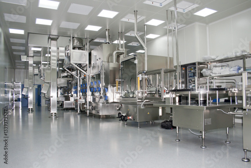 Automatic medicine production line in a clean room.