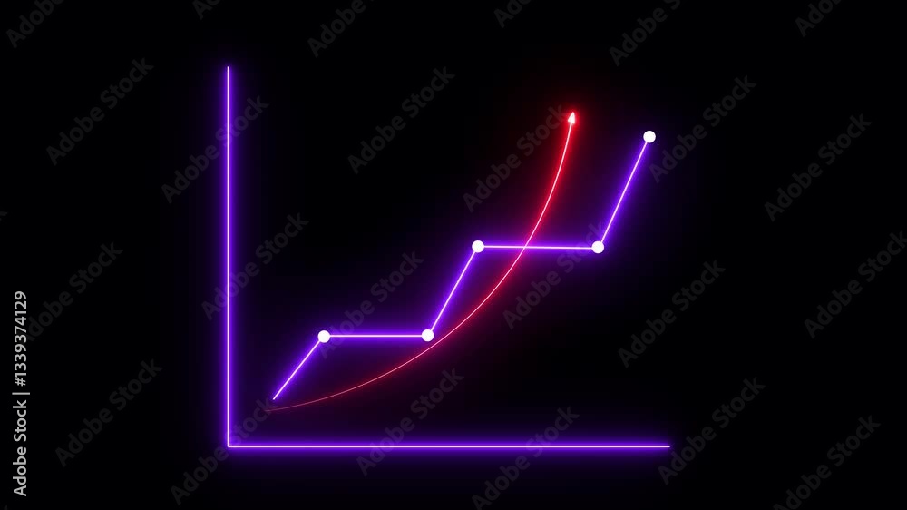 Business growth icon animation with up arrow. Glowing neon Finance business graph chart. Financial and business concept. Business growth icon animation with up arrow. Glowing neon Finance business graph chart. Financial and business concept.