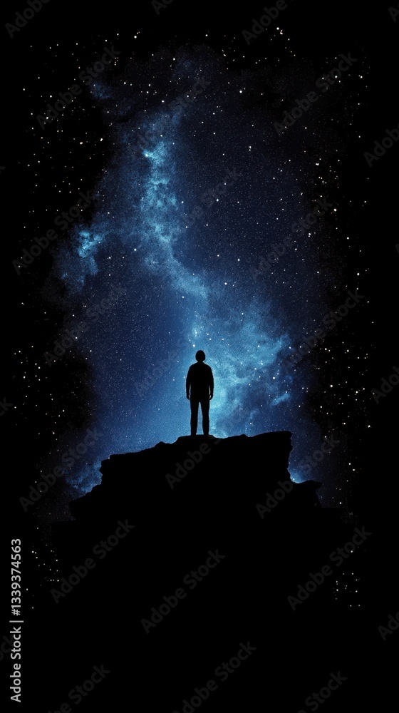 Fototapeta premium A solitary figure gazes at the vast expanse of the cosmos
